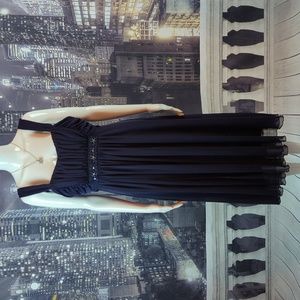 Connected Apparel sz 12 Navy Blue Sleeveless Ruched, Sequined, and Beaded Dress